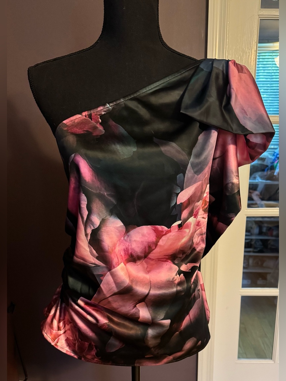 NWT Express satin one shoulder floral top